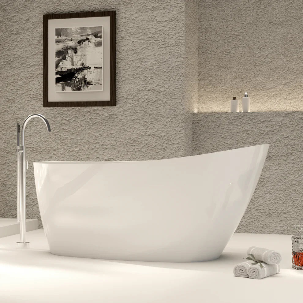 Adecab 59" High-Back White Acrylic Freestanding Soaking Bathtub - ADE1099-150