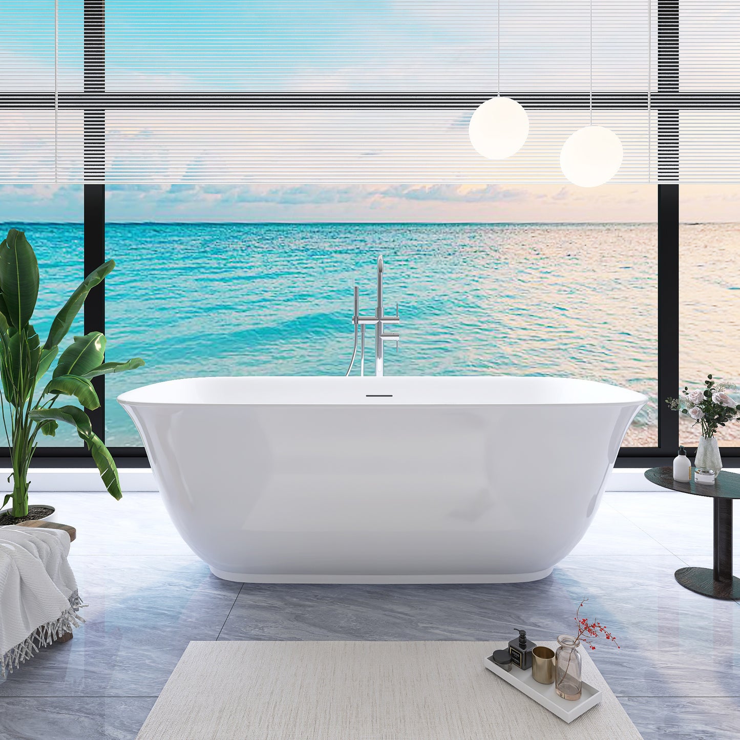 Adecab Modern 59" Acrylic Freestanding Tub with Smooth Finish