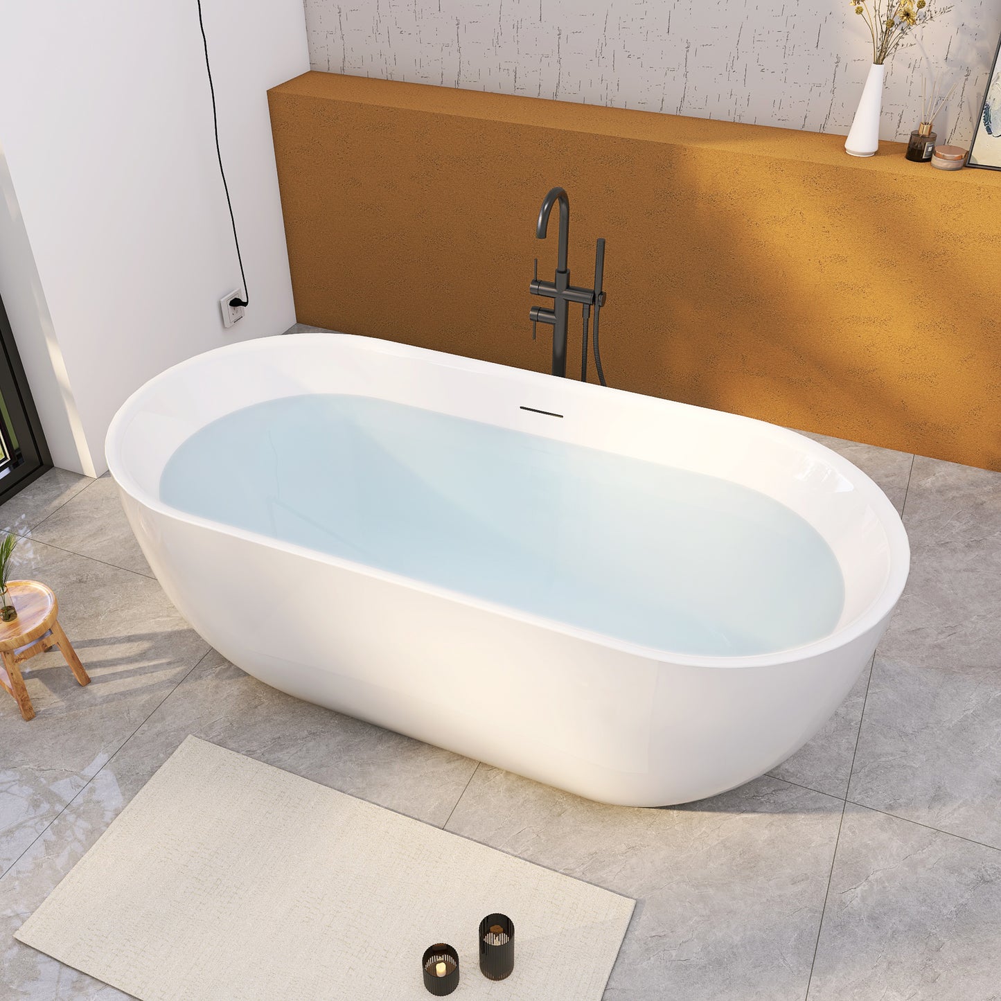 Compact 59" Acrylic Freestanding Bathtub with Sleek Design - Adecab
