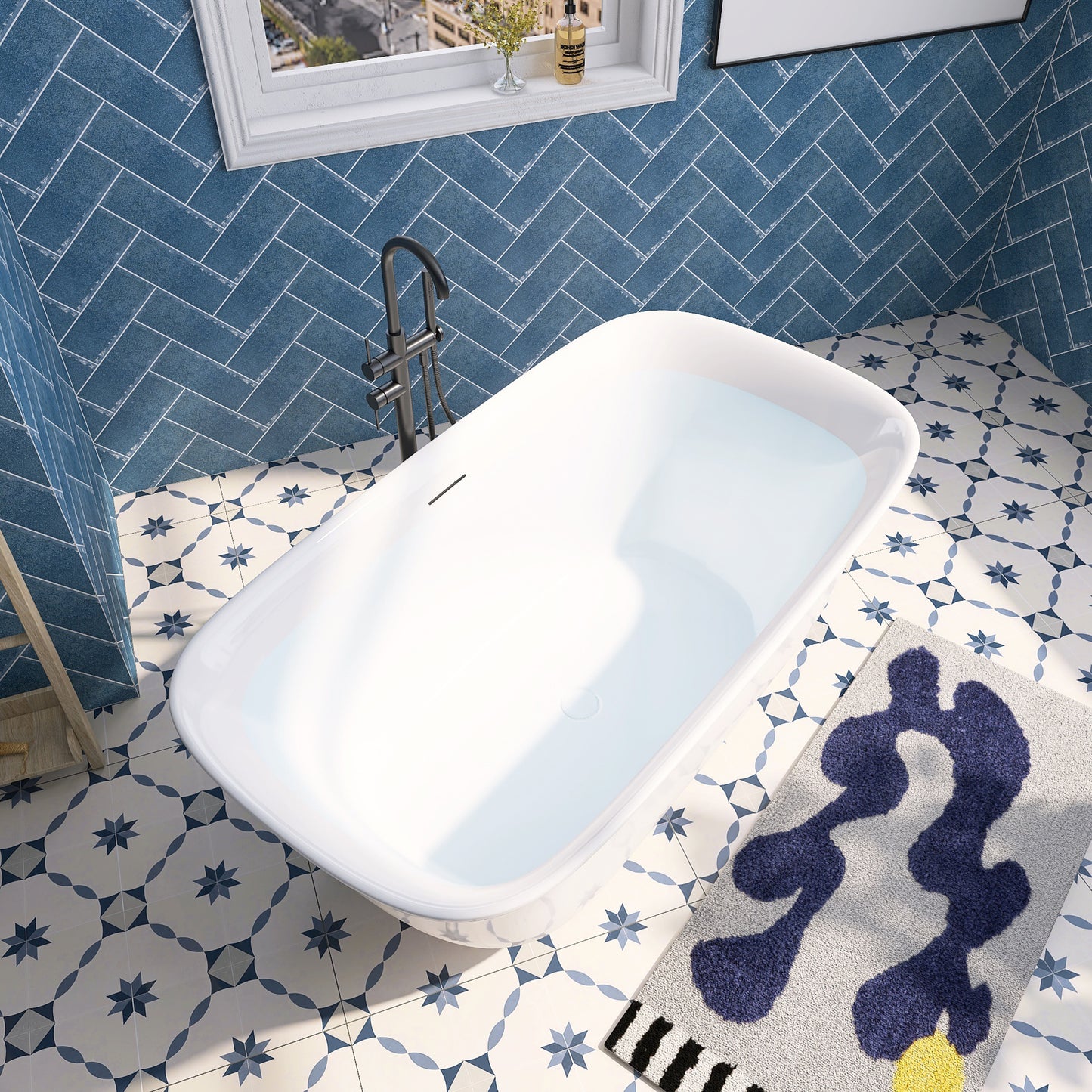 Adecab Modern 59" Acrylic Freestanding Tub with Smooth Finish