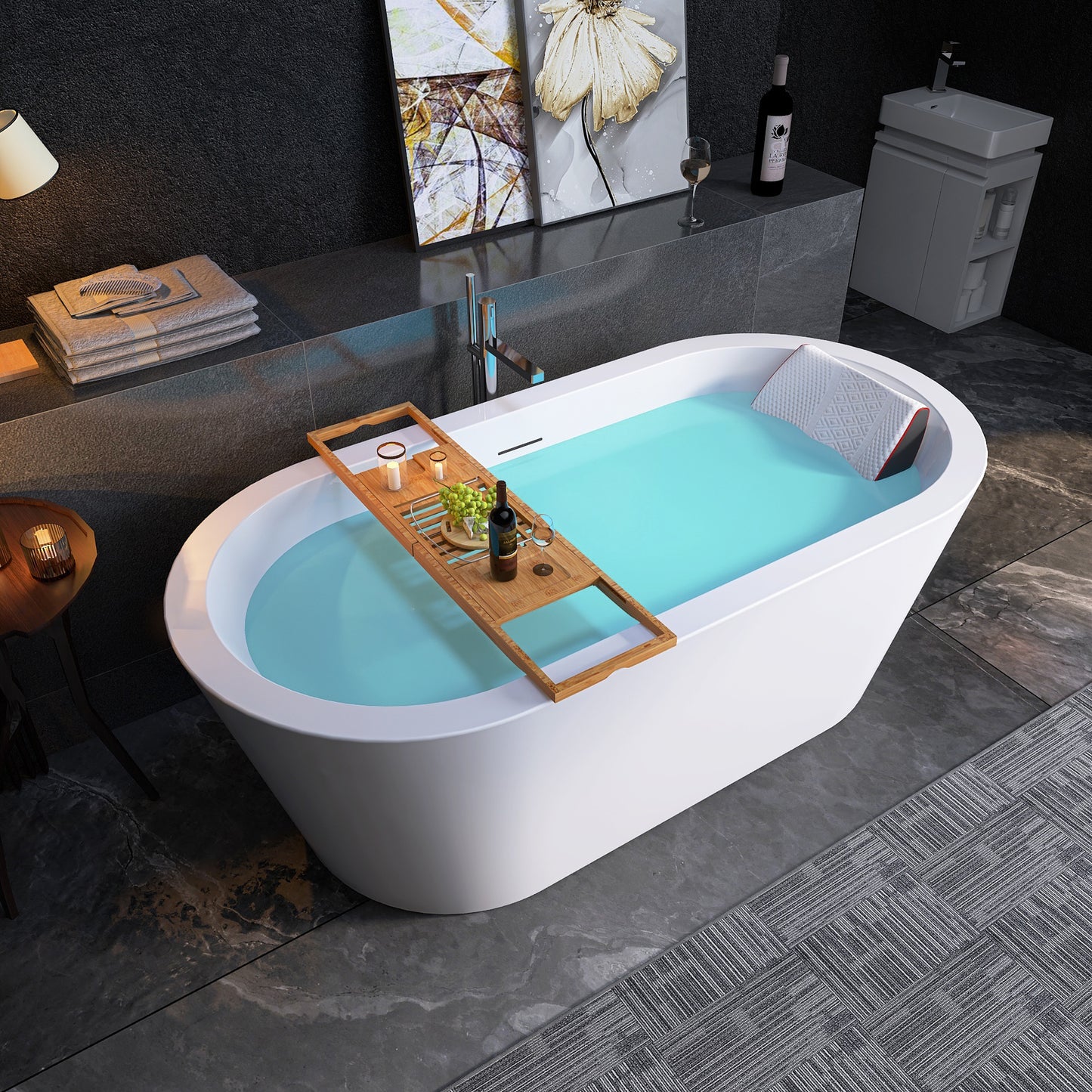 Spa-Like 64" White Acrylic Freestanding Soaking Bathtub for Ultimate Relaxation - ADE1012-165