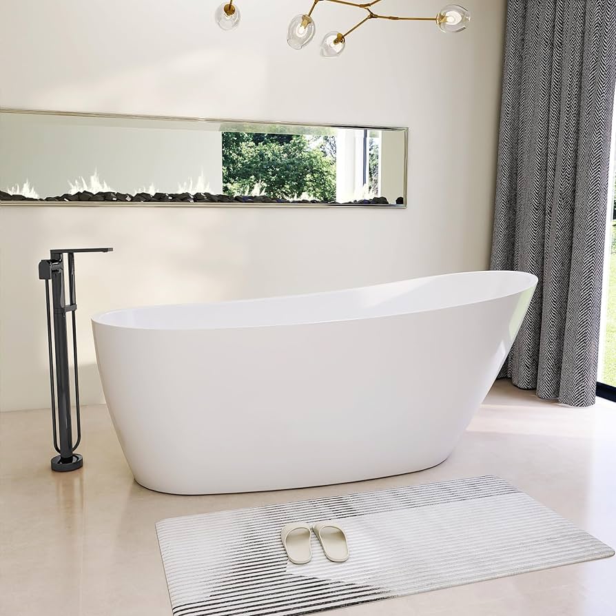 Adecab 59" High-Back White Acrylic Freestanding Soaking Bathtub - ADE1099-150