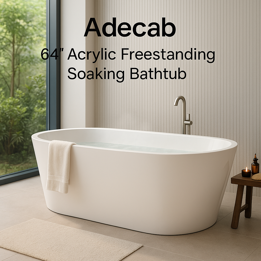 Spa-Like 64" White Acrylic Freestanding Soaking Bathtub for Ultimate Relaxation - ADE1012-165