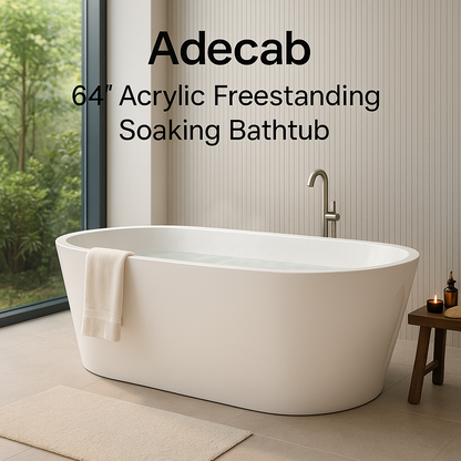 Spa-Like 64" White Acrylic Freestanding Soaking Bathtub for Ultimate Relaxation - ADE1012-165