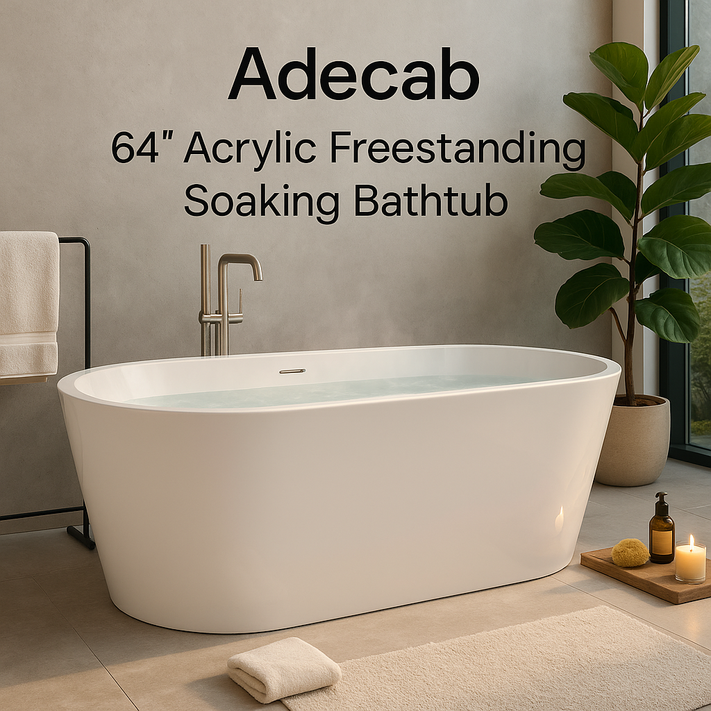 Spa-Like 64" White Acrylic Freestanding Soaking Bathtub for Ultimate Relaxation - ADE1012-165