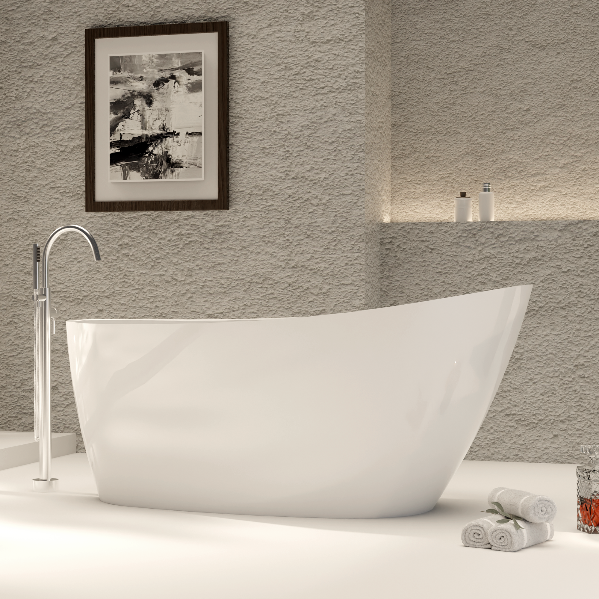 Adecab 59" High-back Acrylic Freestanding White Soaking Bathtub-ADE1099-150