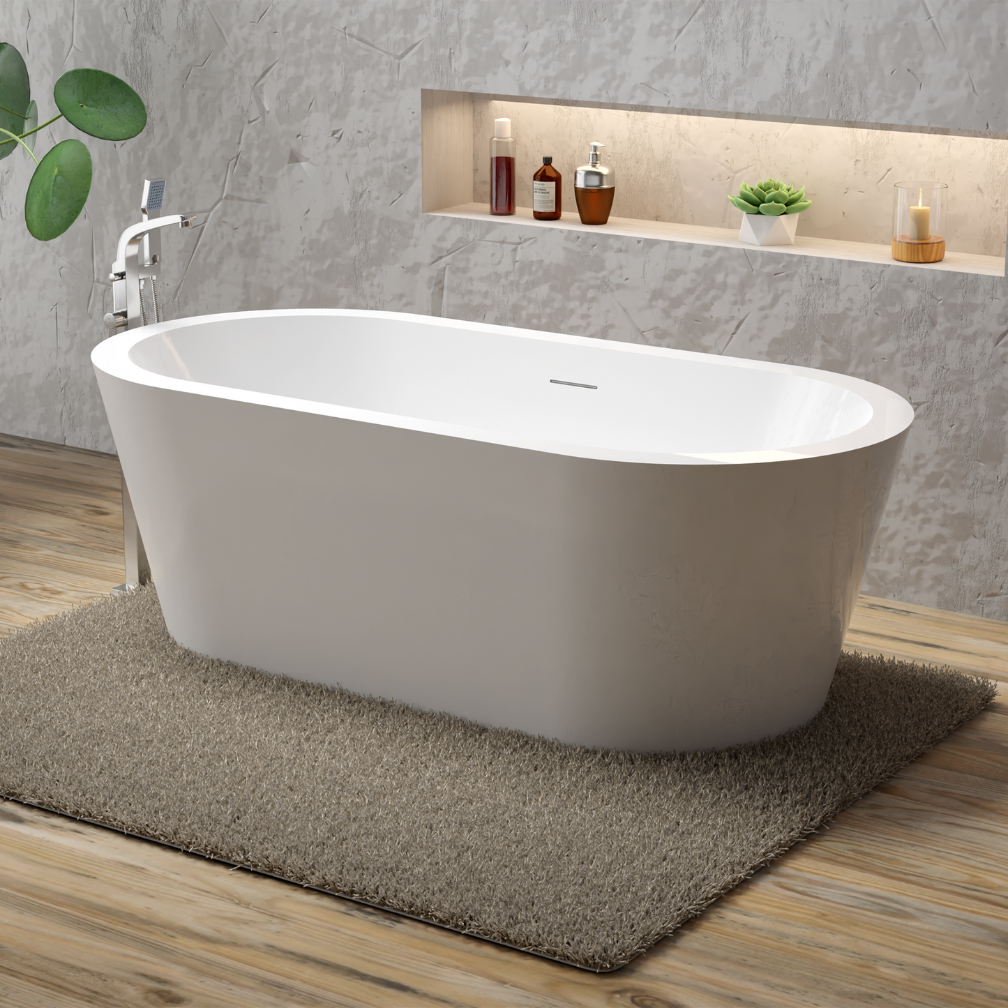 Adecab 64" White Acrylic Freestanding Soaking Tub - Spa-Style Bathtub