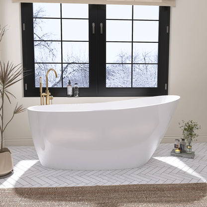 Elegant 59" High-Back White Acrylic Freestanding Soaking Bathtub - ADE1099-150