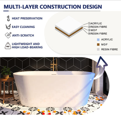 Premium 61" Acrylic Freestanding Thickened Bathtub with Modern Aesthetic - ADE1012-155