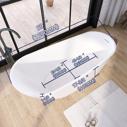 Elegant 59" High-Back White Acrylic Freestanding Soaking Bathtub - ADE1099-150 - product size
