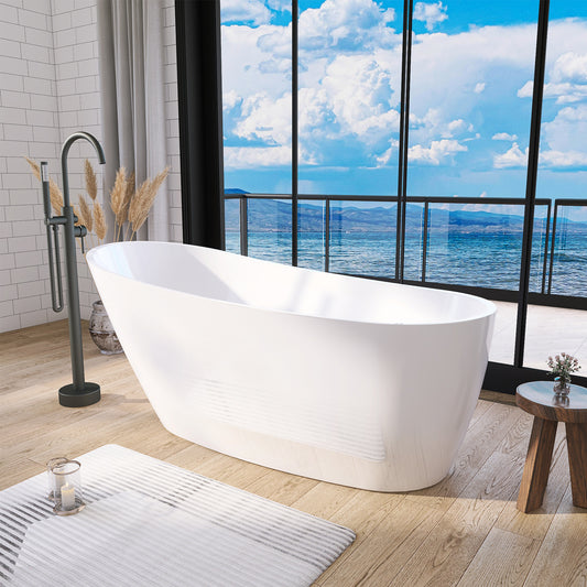 Elegant 59" High-Back White Acrylic Freestanding Soaking Bathtub - ADE1099-150