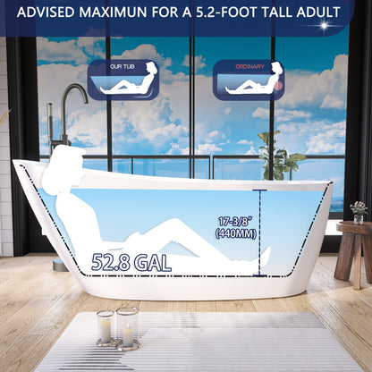 Elegant 59" High-Back White Acrylic Freestanding Soaking Bathtub - ADE1099-150