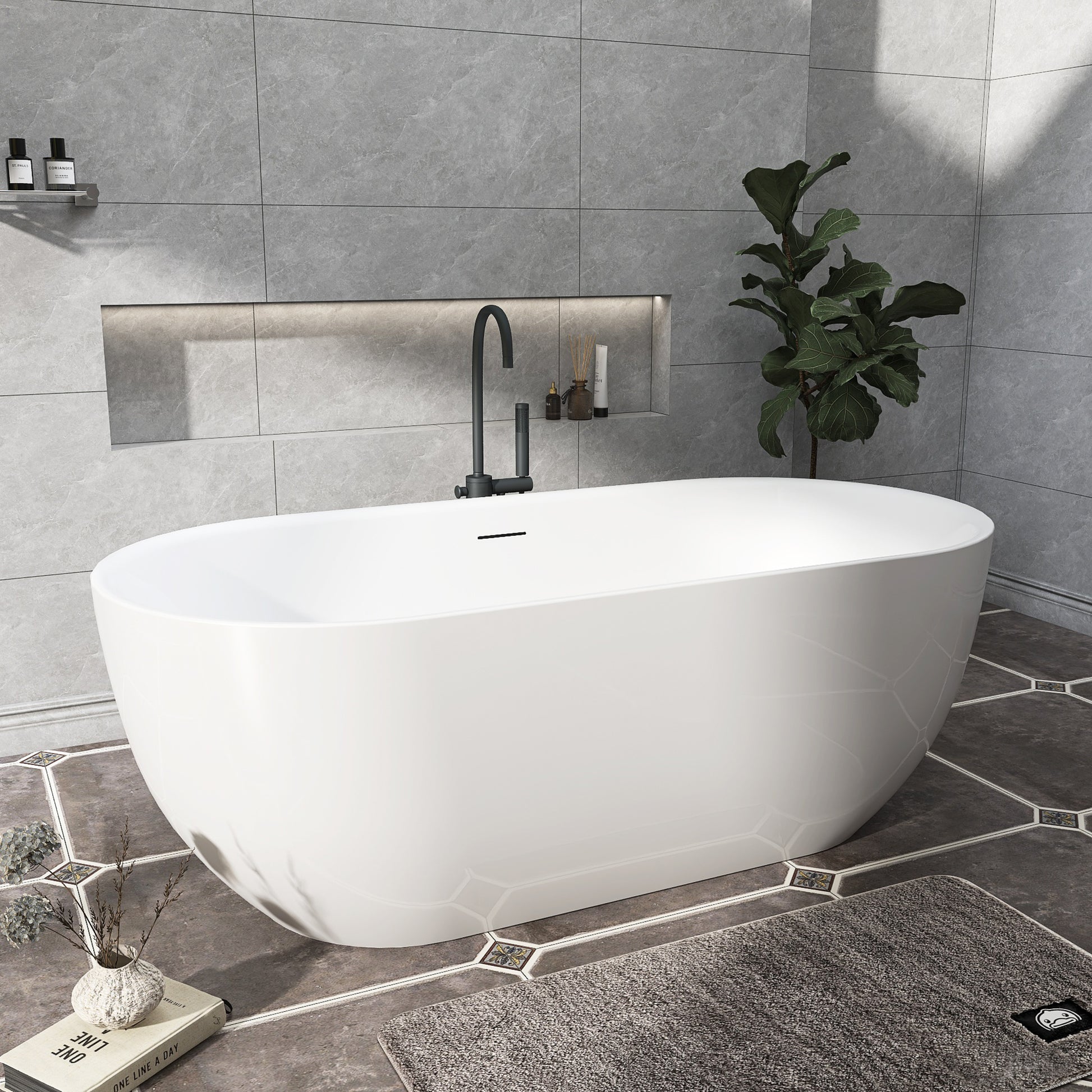 Adecab Luxury 67" Acrylic Freestanding Soaking Tub with Overflow Drain