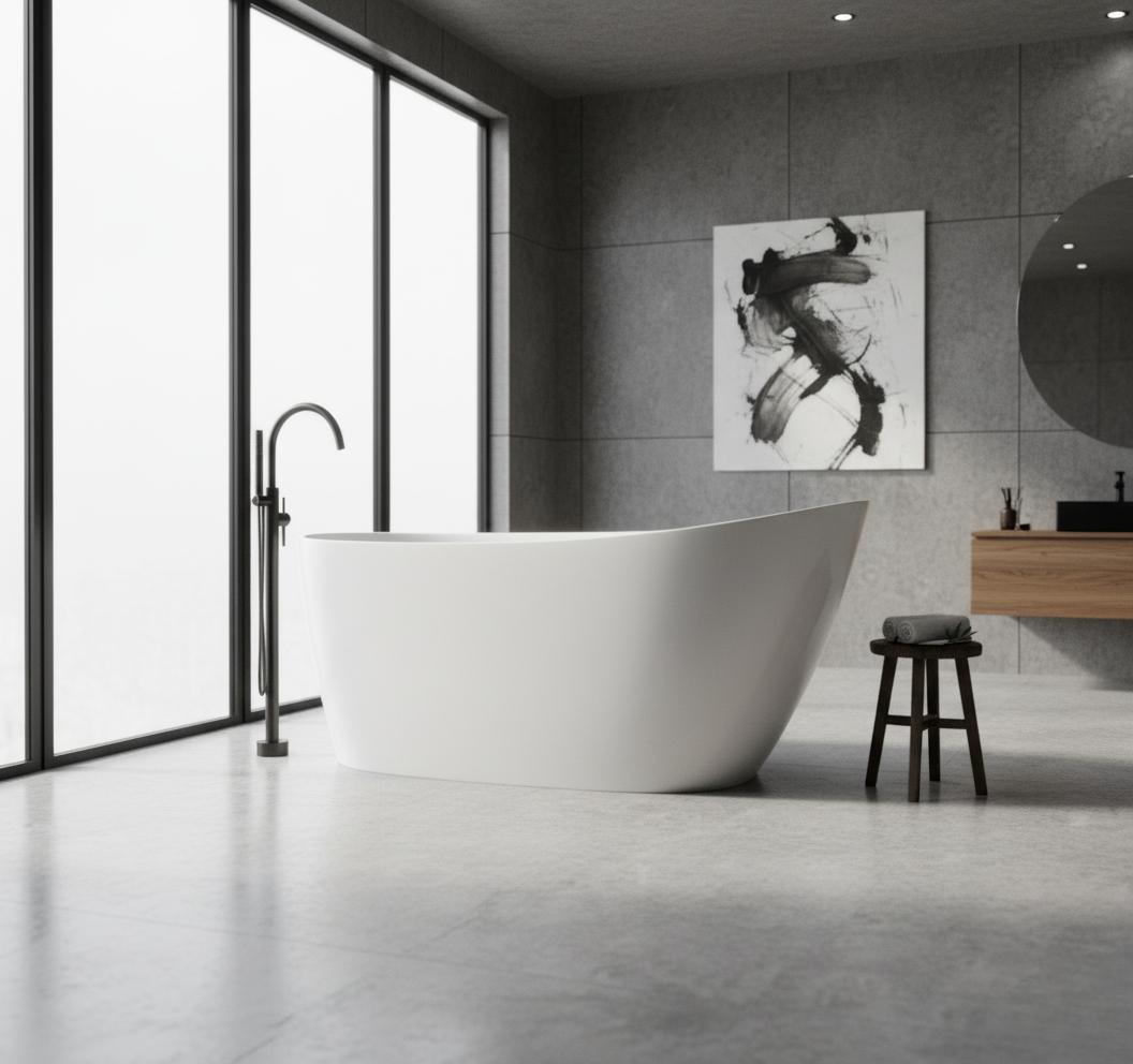 Adecab Modern Sanctuary 59" High-Back Freestanding Tub in Slate Gray Setting