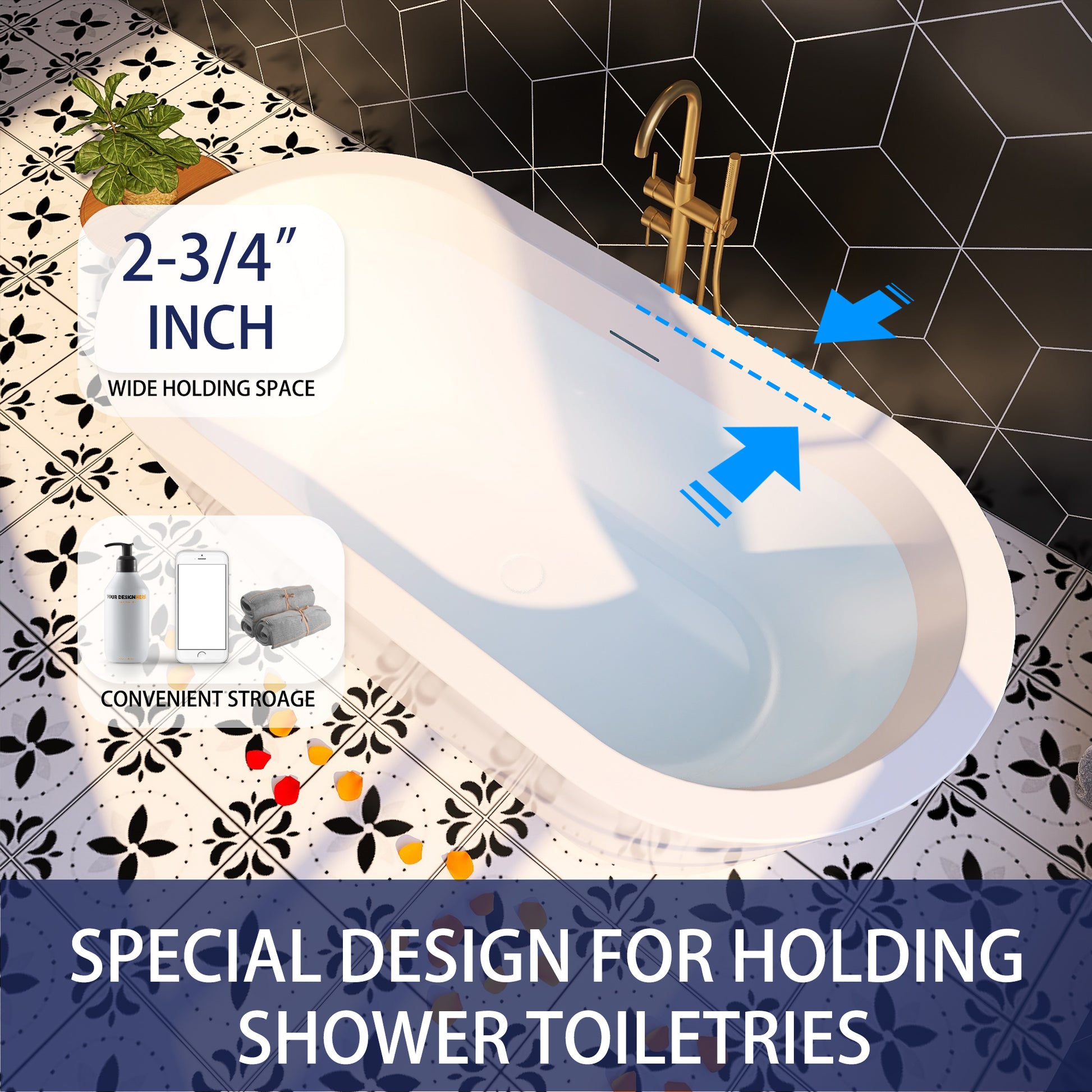 Premium 61" Acrylic Freestanding Thickened Bathtub with Modern Aesthetic - ADE1012-155