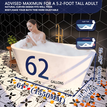 Adecab Premium 61" Acrylic Freestanding Thickened Bathtub with Modern Aesthetic - ADE1012-155